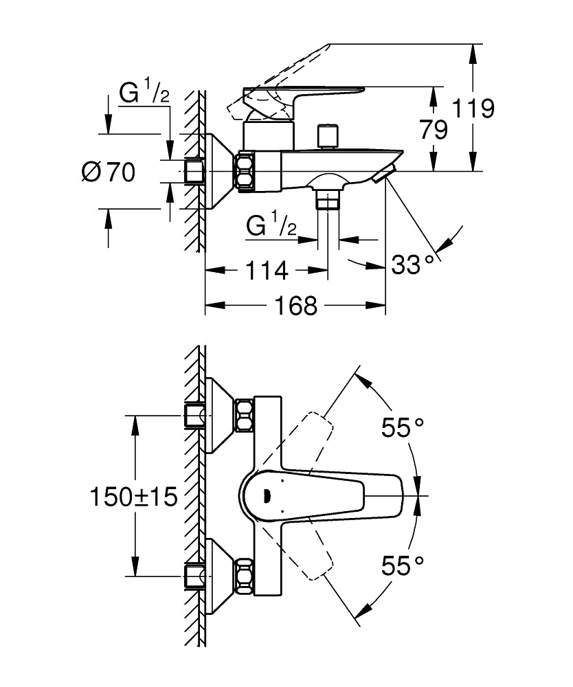 Baterie cada Grohe BauEdge, 1/2'', monocomanda, crom - 23604001