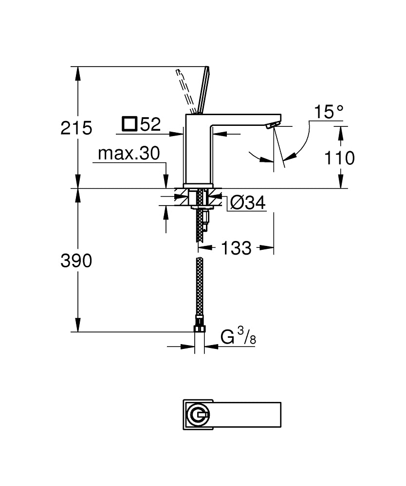 Baterie lavoar Grohe Eurocube Joy, marimea M, furtune flexibile, crom-23658000