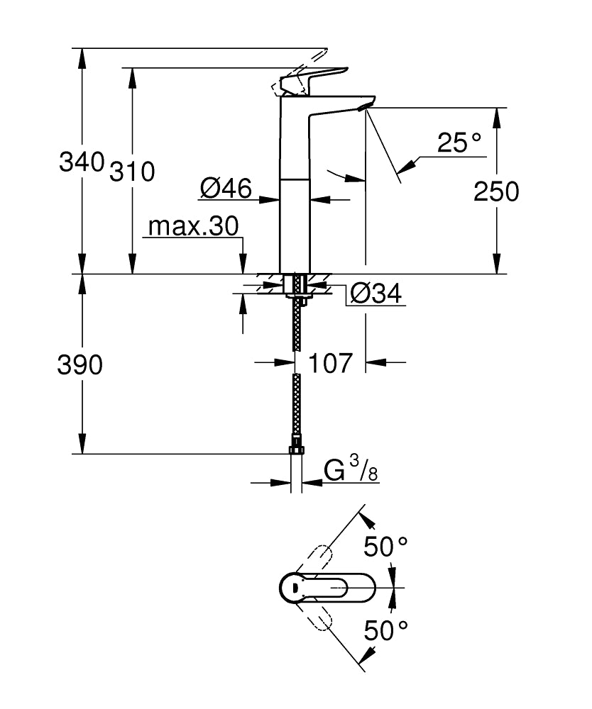 Baterie lavoar inalta Grohe BauEdge XL, monocomanda, crom - 23761000