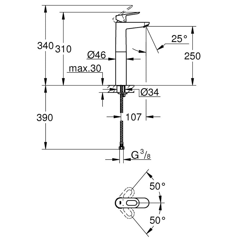 Pachet: Baterie dus Grohe Grohtherm 800 si Set dus cu bara Tempesta Mono-34565001, Baterie lavoar montare pe blat Grohe Bauloop XL size-23764000