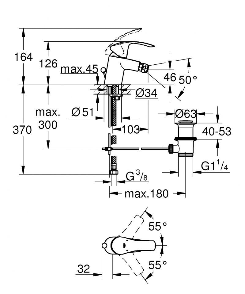 Baterie bideu Grohe Eurosmart, 3.8'', marimea S, monocomanda, racord cu bila, crom - 23789002