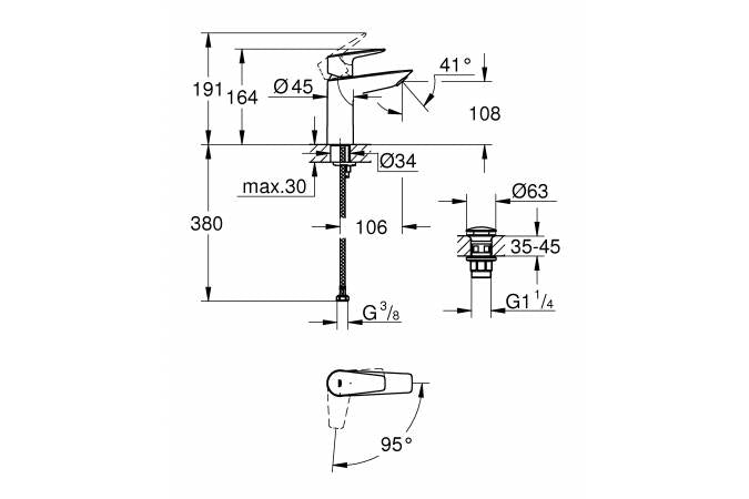 Baterie lavoar Grohe Startedge, marimea M, pornire pe rece,furtunuri flexibile, crom-23909001