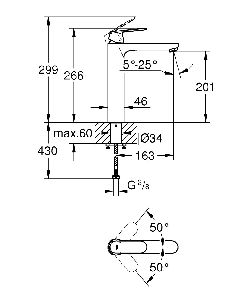 Baterie lavoar Grohe Eurosmart Cosmo, marimea XL, Crom, furtune flexibile-23921000