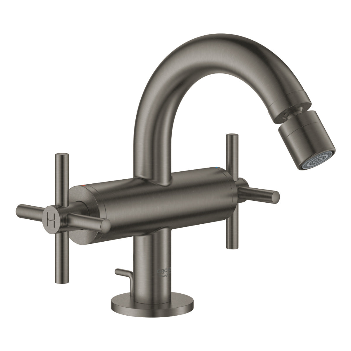 Baterie bideu Grohe Atrio M, dubla comanda, ventil pop-up, manere cruce, brushed hard graphite - 24027AL3