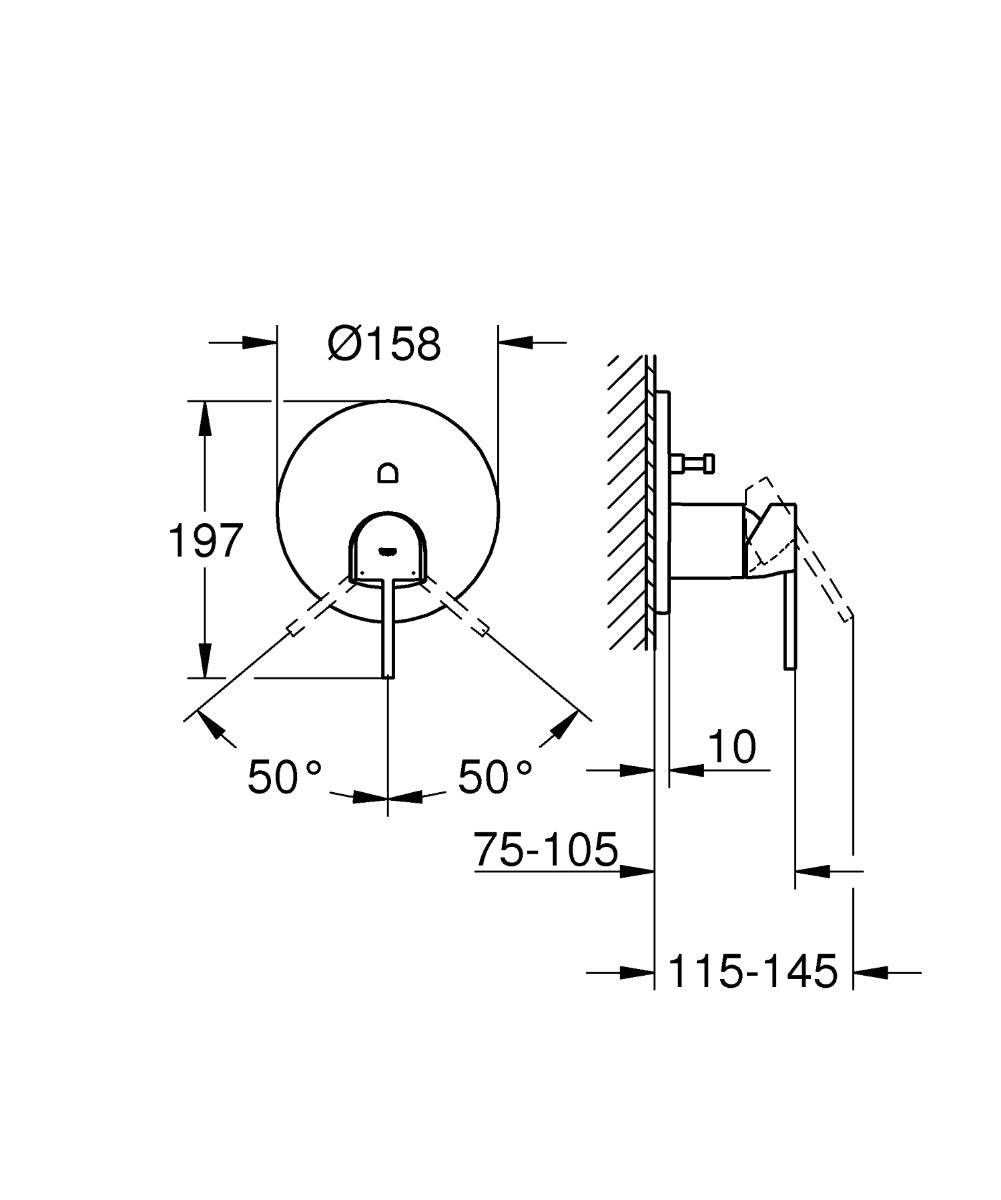 Baterie cada si dus Grohe Plus incastrata, crom - 24060003