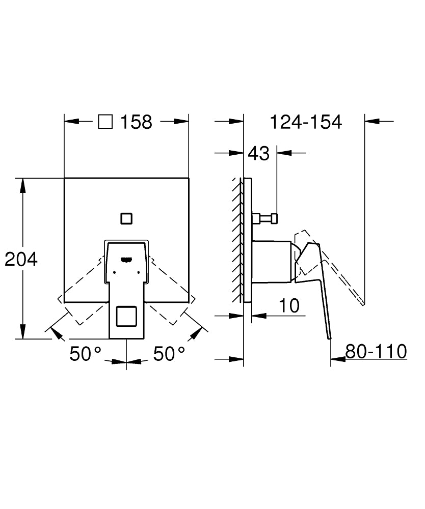 Baterie dus cu doua iesiri Grohe Eurocube, fara corp incastrat, crom-24062000