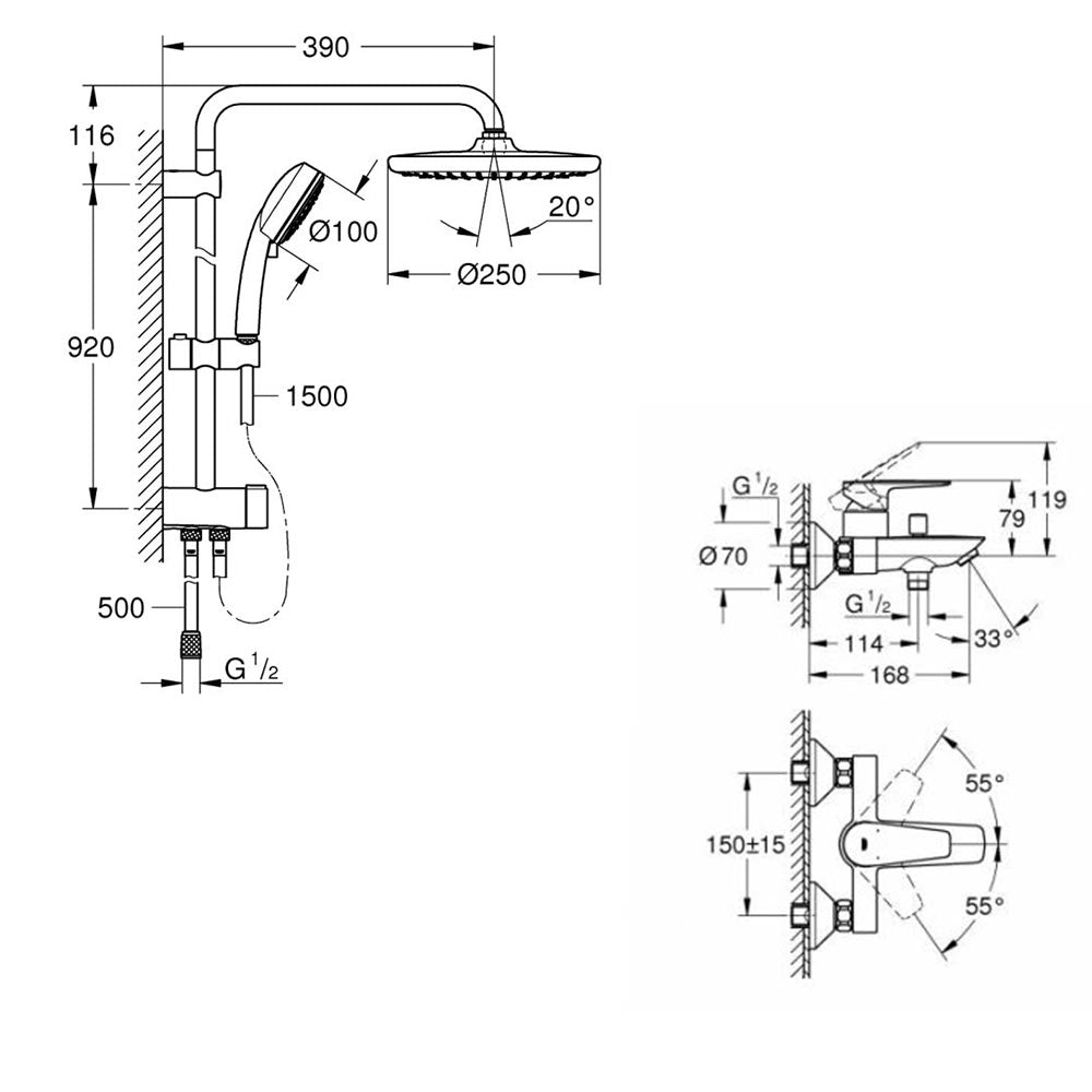 Coloana dus Grohe Tempesta 250+baterie cada Start Edge ( 24198001,26675000)