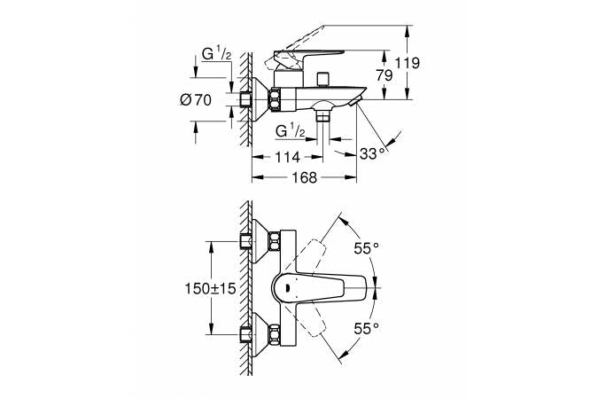 Baterie cada/dus Grohe StartEdge,crom, model 2022-24198001