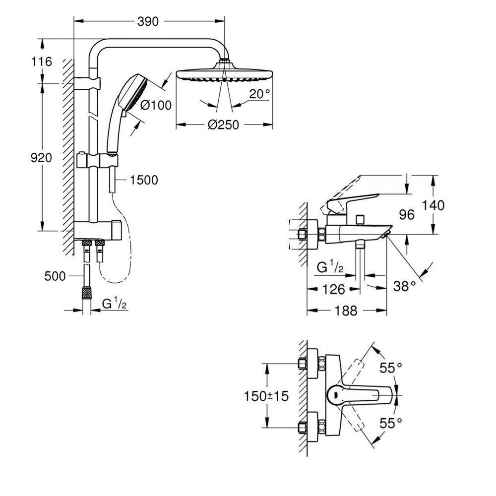 Coloana dus Grohe Tempesta 250+baterie cada Start ( 24206002,26675000 )