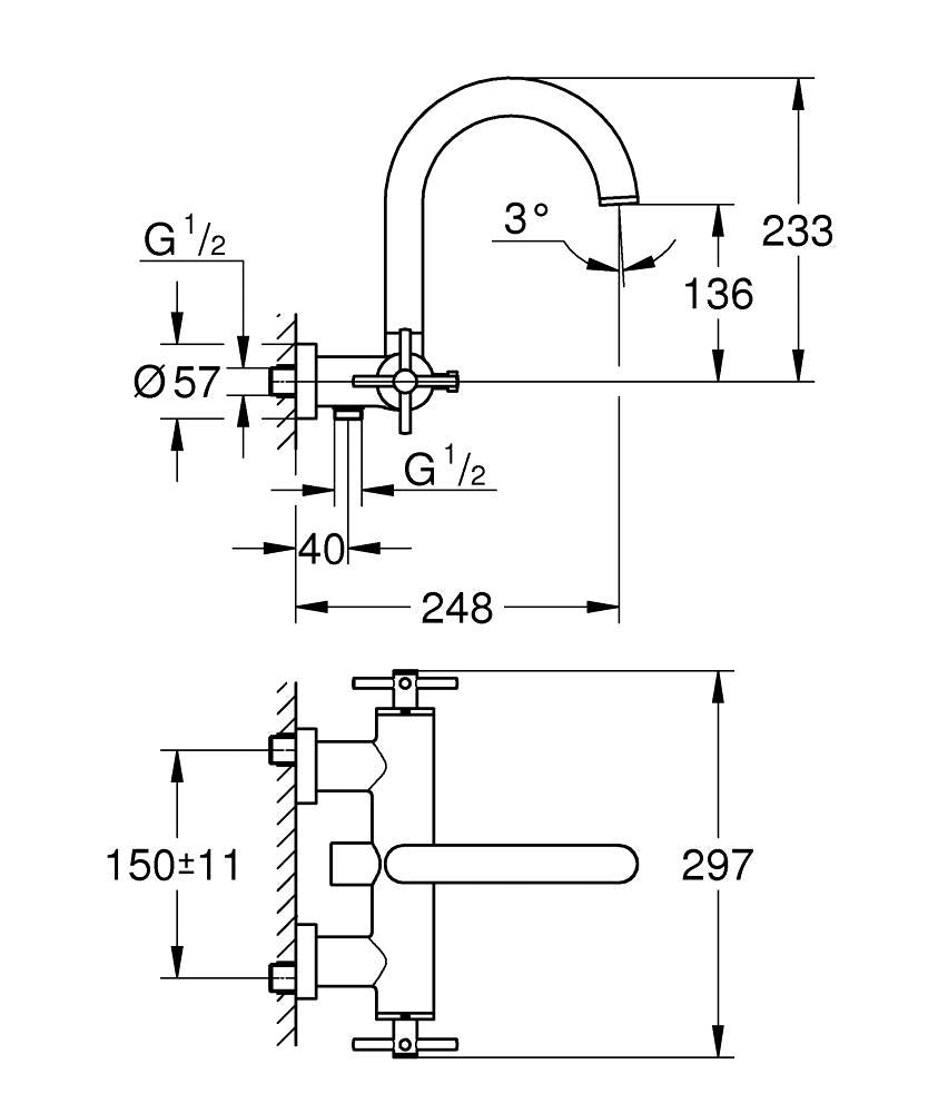 Baterie cada Grohe Atrio, montare pe perete, crom - 25010003