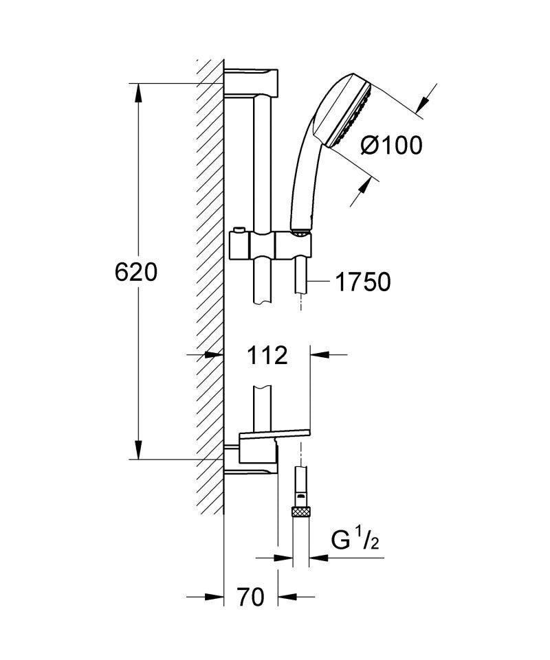 Set dus Grohe Tempesta Cosmopolitan 100 mm, 1jet, furtun 1.75 m, tavita, reglabila - 26083002