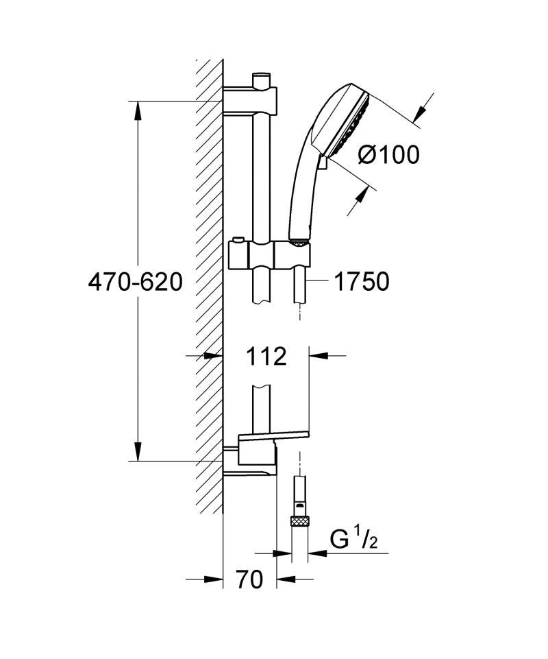 Set de dus Grohe Vitalio Comfort, 3 jeturi, universala, 600 mm, furtun 1.75 m, crom - 26097000
