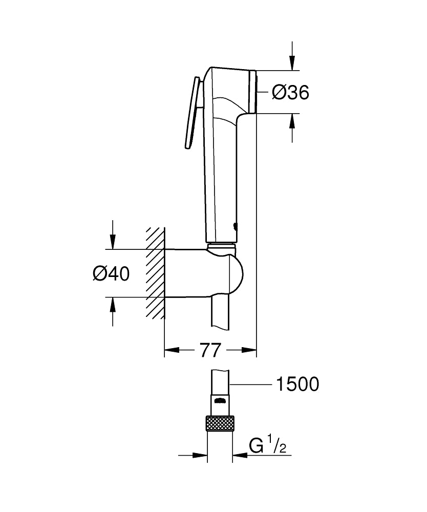 Dus igienica intima, Grohe Tempesta F,fara baterie,furtun  1.5m,crom-26353000