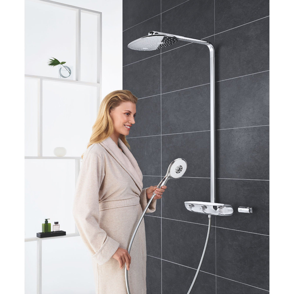 Sistem de dus cu termostat Grohe SmartControl 360 Mono, montare aparenta, butoane push&turn, para dus inclusa, CoolTouch, anti-calcar, crom 