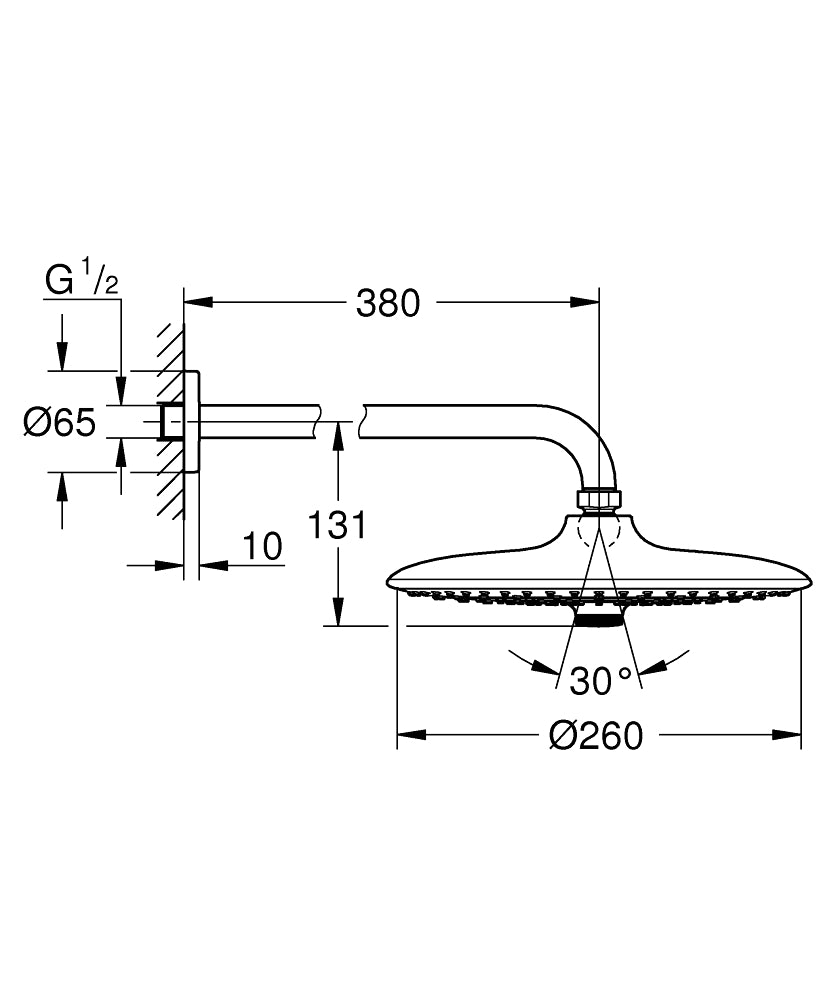 Dus fix Grohe Euphoria 260, brat dus 380 mm, 9,5 L, 3 jeturi, crom - 26459000