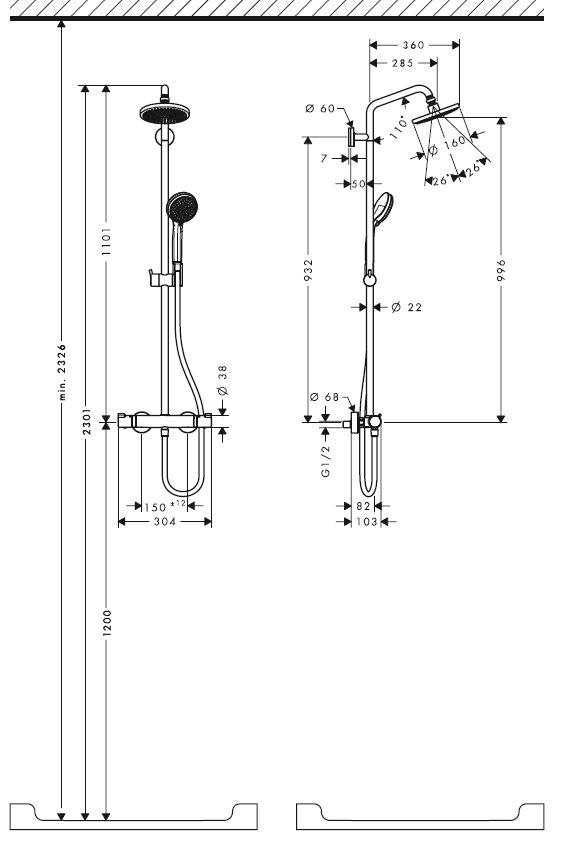 Sistem de dus termostatic  Hansgrohe Croma 160, crom - 27135000