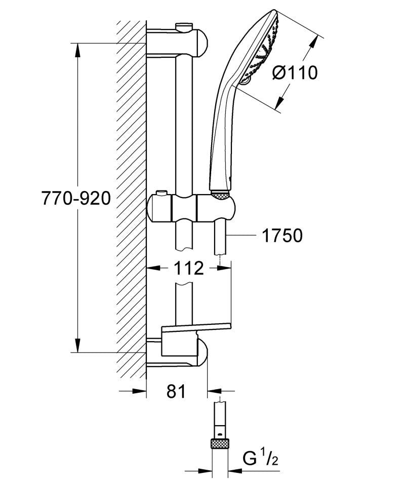 Set de dus Grohe Euphoria 110 Massage, 3 jeturi, 900 mm, etajera, hard graphite - 27226AL1