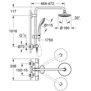 Pachet: Coloana dus termostat Grohe Euphoria 260 ( 27296001), baterie lavoar Grohe Eurosmart S (33265002)