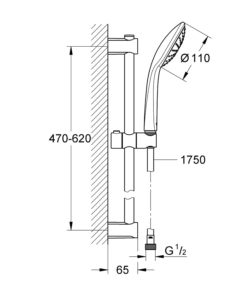 Set dus Grohe Vitalio Joy 110, bara 60 cm, crom, 1 jet-27322000