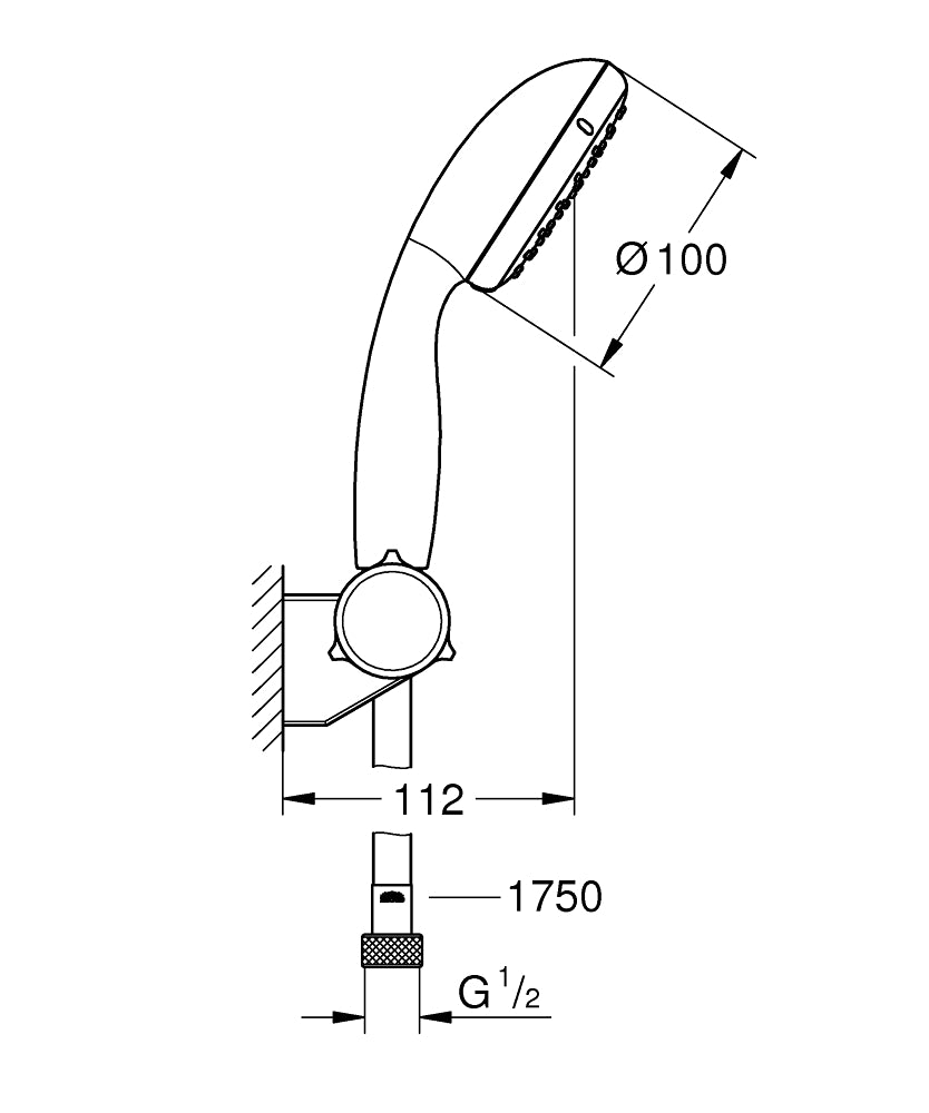 Set dus Grohe New Tempesta 100, 5.7 l/min, 2 functii, suport ajustabil, furtun inclus, Crom-2760110E