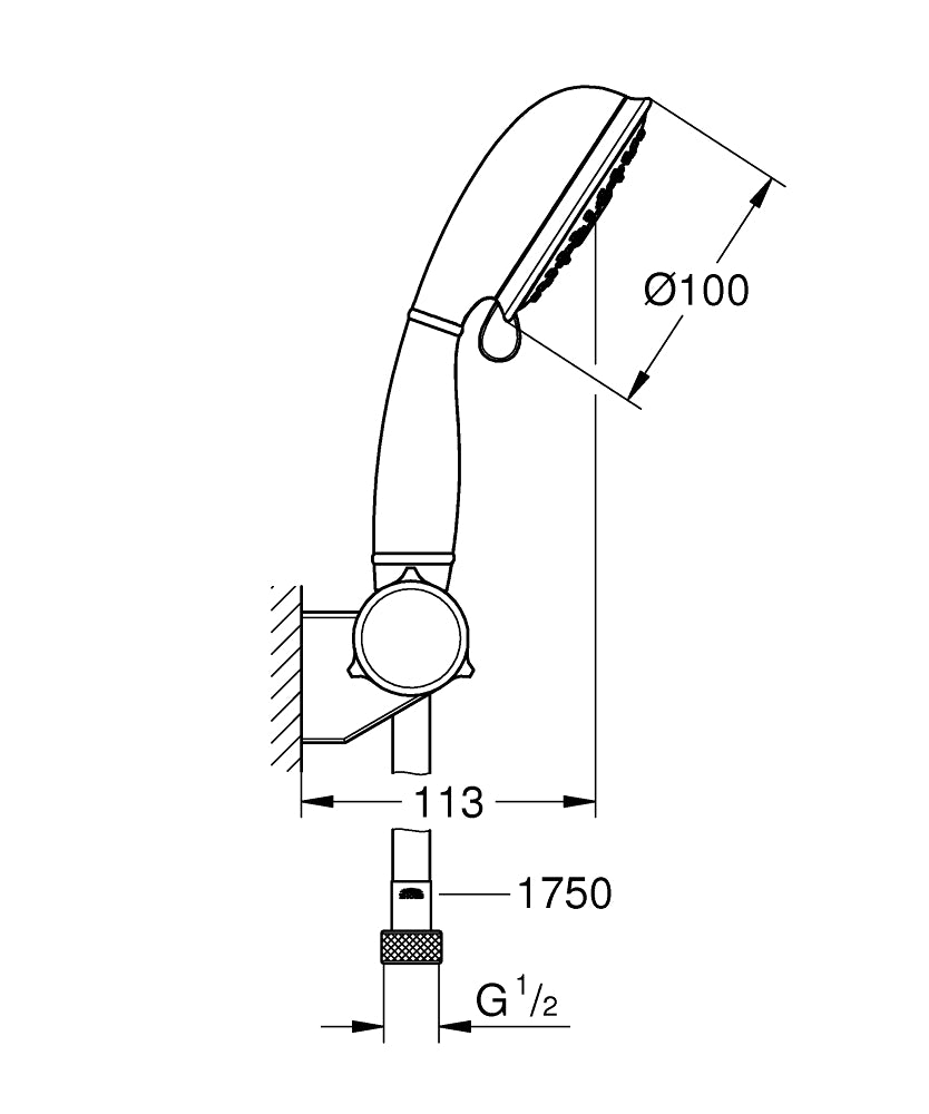 Set dus Grohe Tempesta Rustic 100, porter, 4 tipuri de jet, crom,furtun 1.75 m-27805001