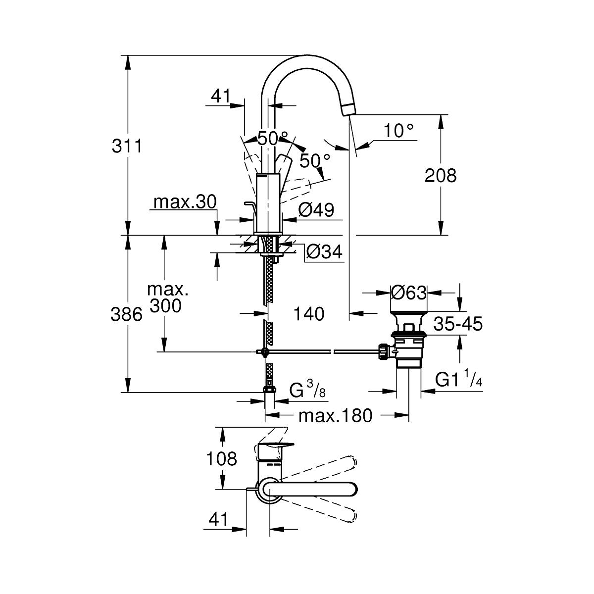 Baterie lavoar Grohe StartEdge marimea L,model 2022,furtunuri flexibile,crom-24201001