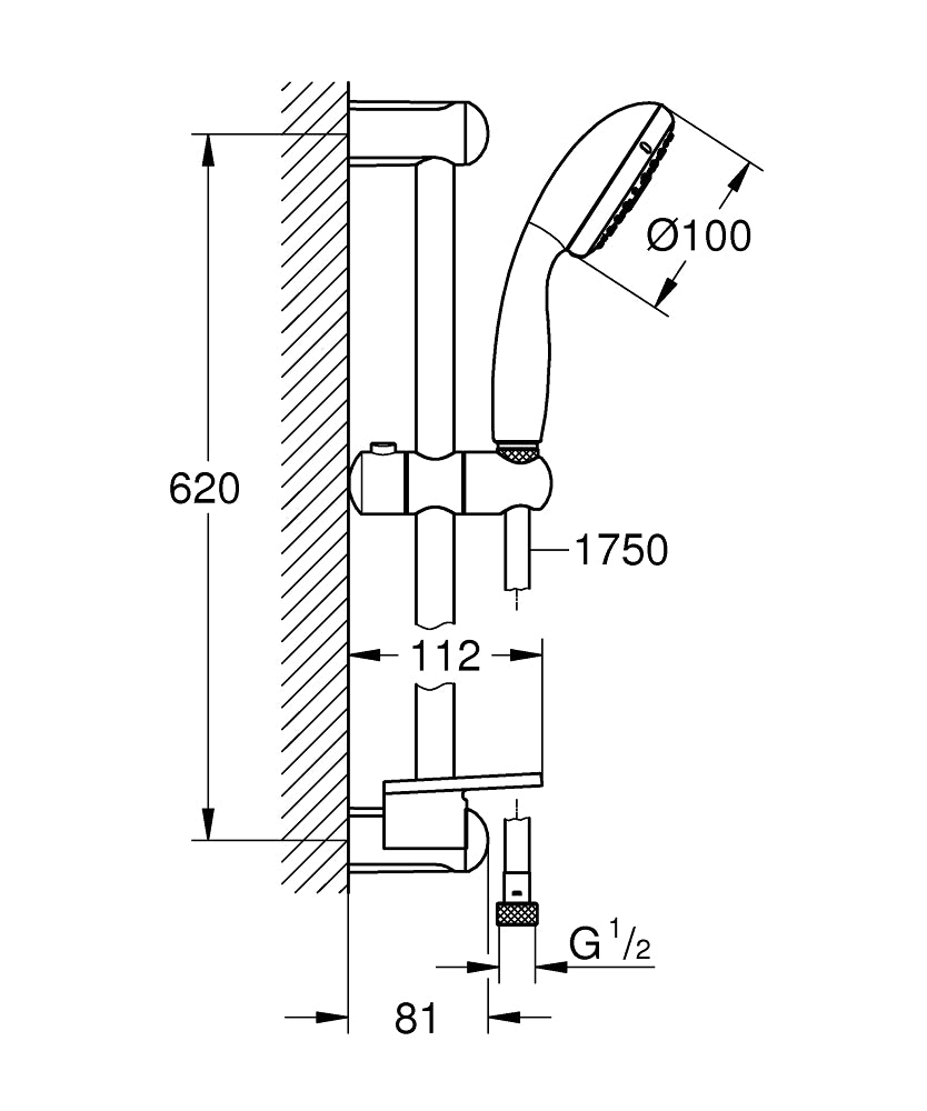 Set de dus Grohe Tempesta 100, 3 jeturi, etajera, 600 mm, crom - 27927001