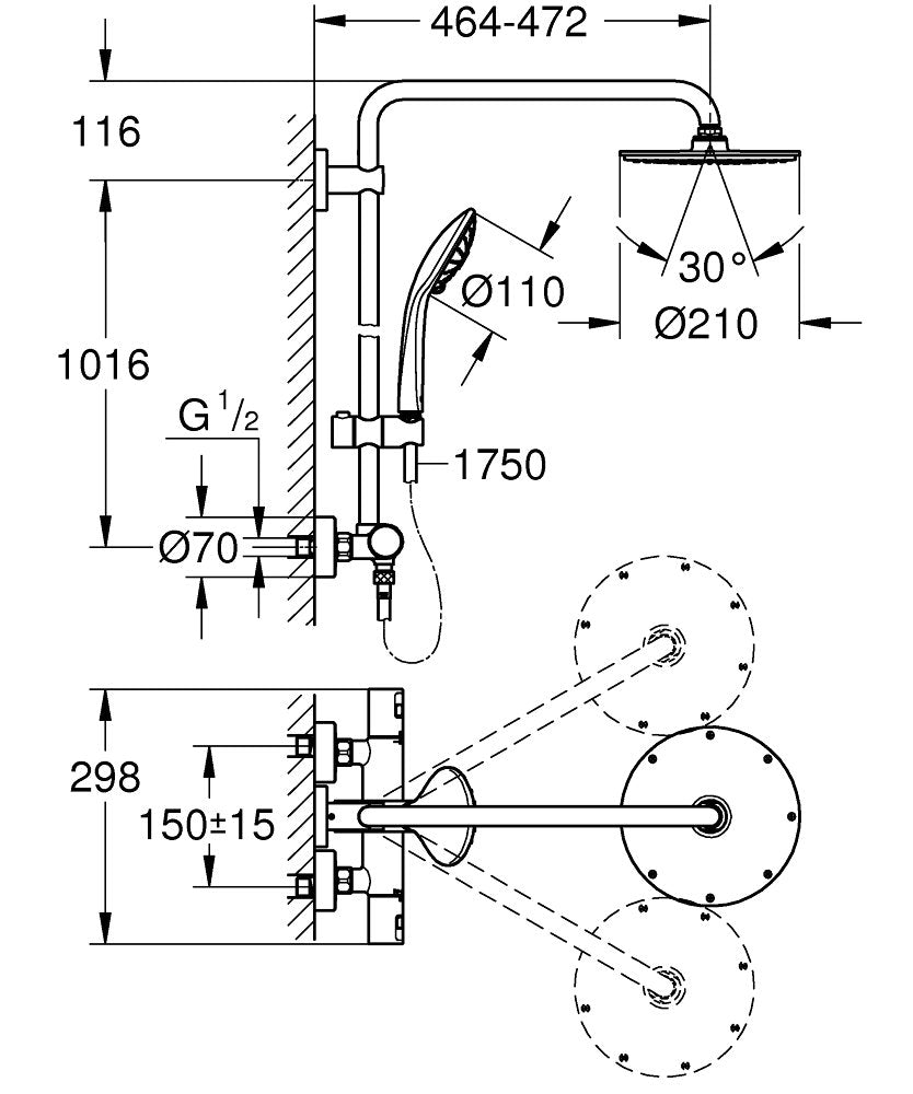 Coloana dus Grohe Vitalio Joy System 210, termostatata, crom - 27965000