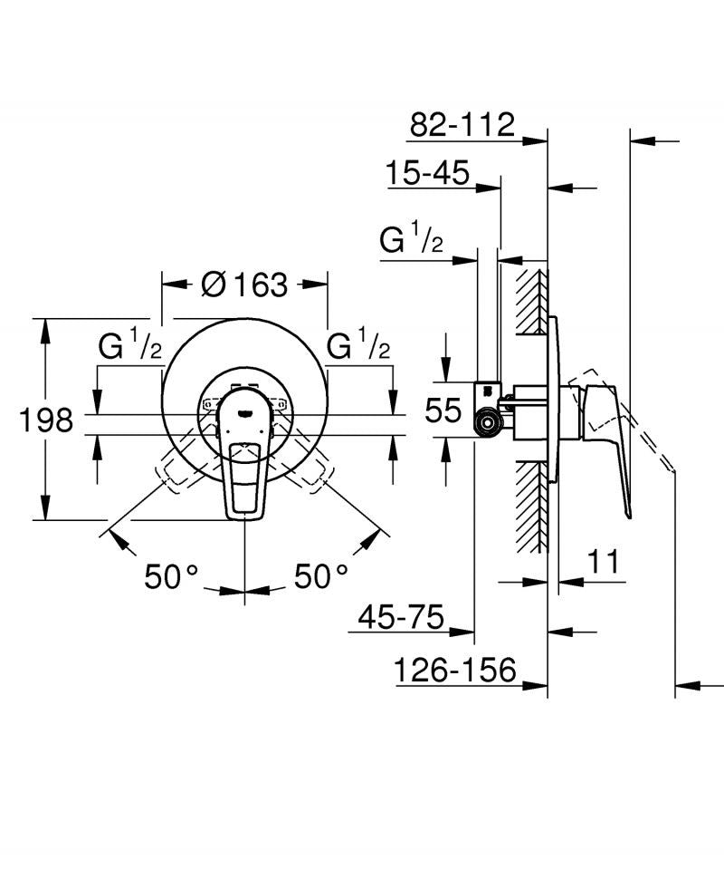 Baterie dus montaj incastrat, corp incastrat inclus, o iesire, Grohe Bauloop model 2022-29080001
