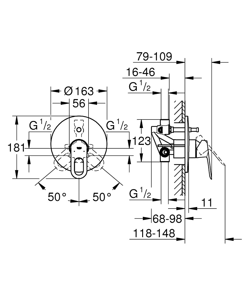 Sistem dus montaj incastrat Grohe Bauloop Perfect Shower,corp incastrat inclus