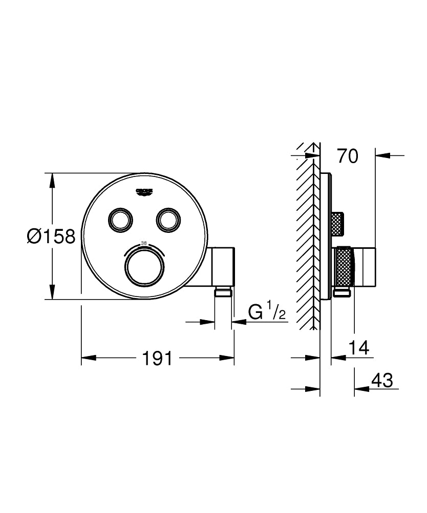 Unitate control Grohe SmartControl, aparent, termostat, SafeStop, iesire dus 1/2'', necesita set fixare, crom - 29120000