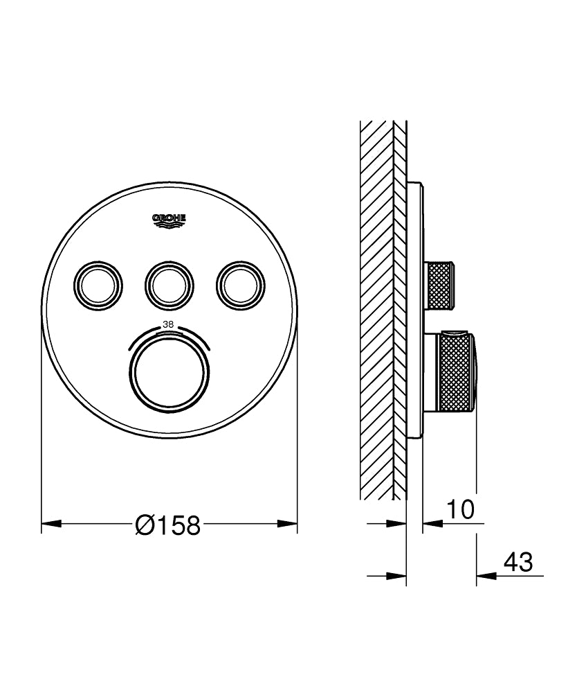 Baterie cada termostatata Grohe Grohtherm SmartControl Round, 3 iesiri, montaj incastrat, crom - 29121000
