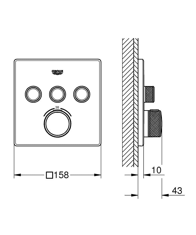 Unitate comanda dus Grohe Grohtherm SmartControl Cube, aparent, 3 iesiri, termostat, brushed hard graphite - 29126AL0