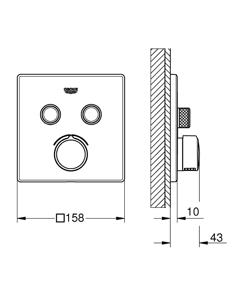 Baterie dus cu 2 iesiri, Grohe Smartcontrol, parte aparenta, patrat, fara termostat-29148000