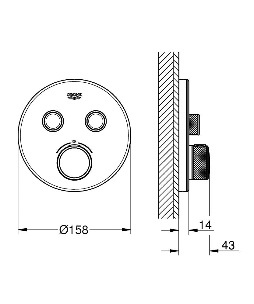 Baterie cada termostatata Grohe Grohtherm SmartControl, 2 iesiri, montaj incastrat, moon white - 29151LS0