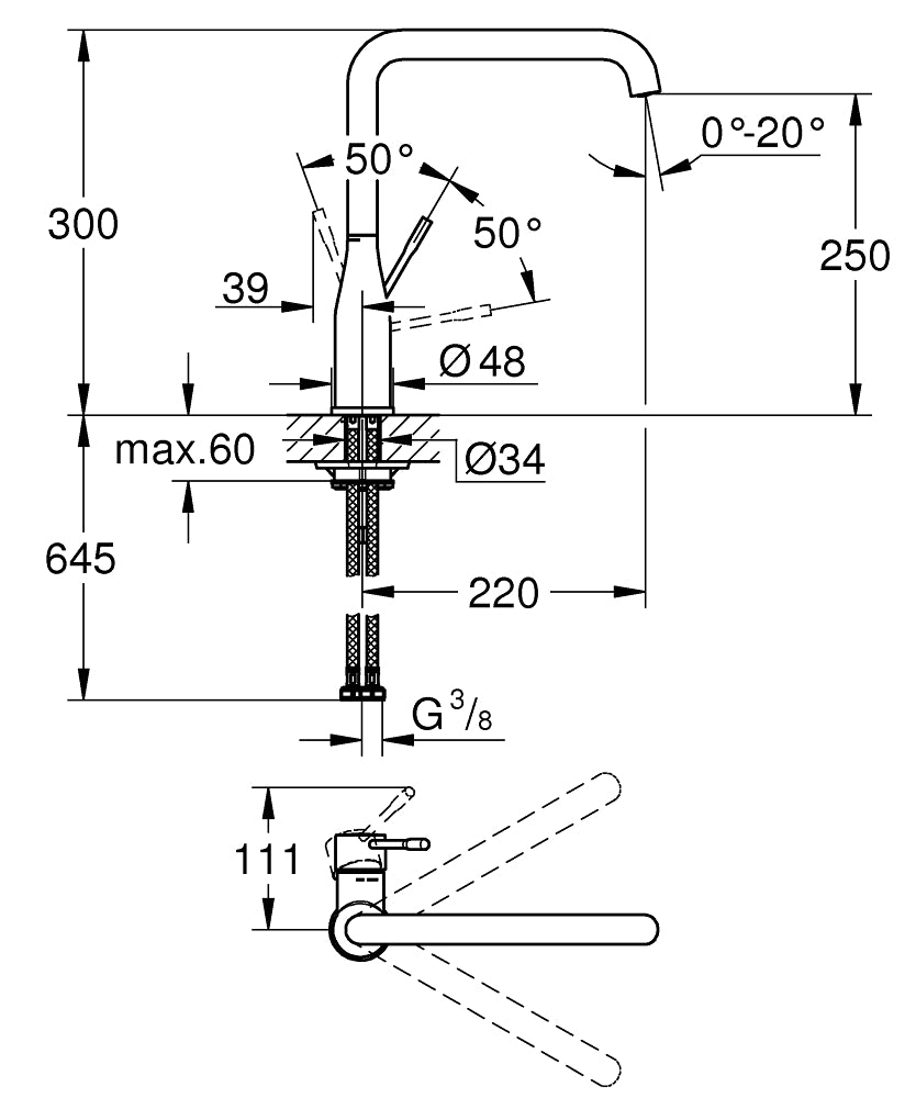 Baterie de bucatarie Grohe Essence 3/8'', monocomanda, pipa inalta, pivotanta,  brushed hard graphite - 30269AL0