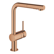 Baterie de bucatarie Grohe Minta, 3/8'', monocomanda, Tip L, pipa inalta, dus extractabil, pivotanta, limitator - warm sunset - 30274DA0