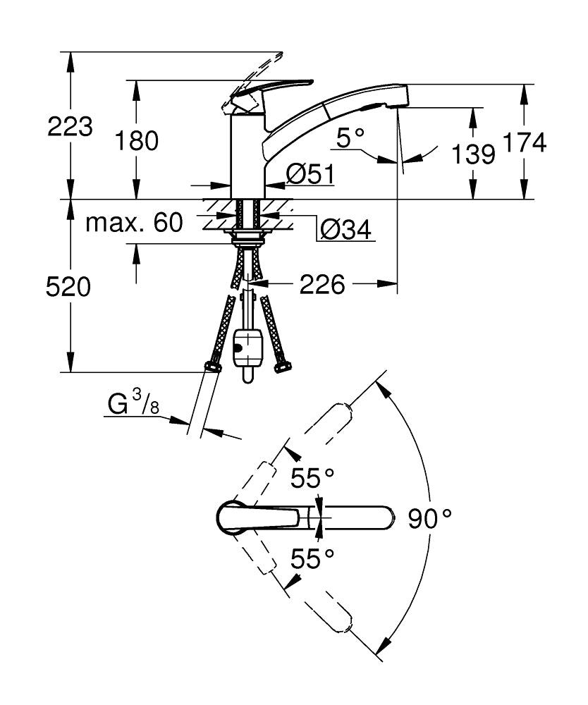 Baterie bucatarie Grohe Start, monocomanda, crom - 30307000