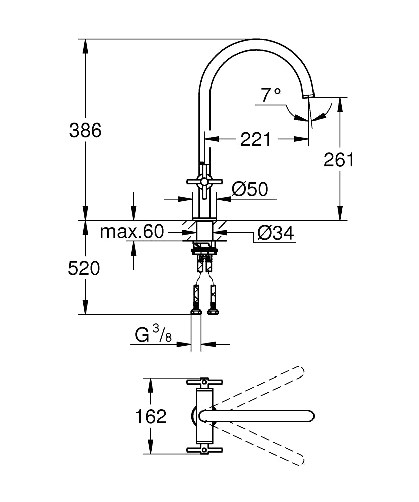 Baterie bucatarie Grohe Atrio, montare pe blat, chiuveta, crom - 30362000