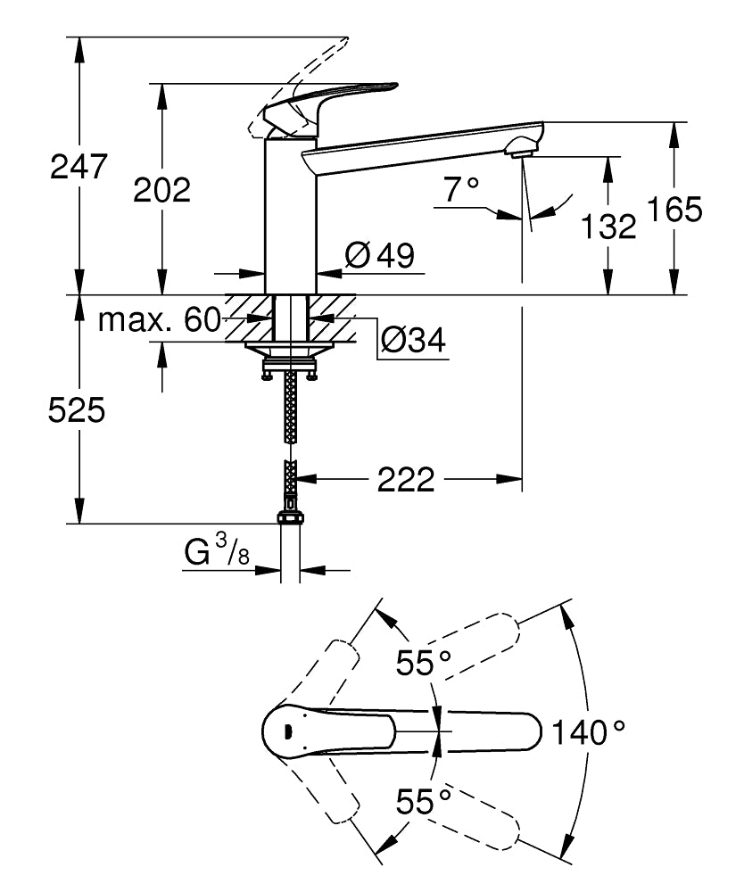 Baterie bucatarie Grohe Eurosmart, pipa media, monocomanda, crom - 30463000