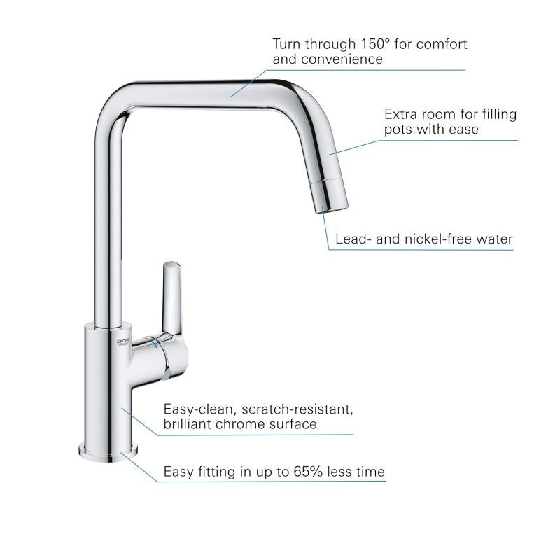 Baterie de bucatarie Grohe Start , pipa inalta, tip U, pivotanta,crom-30470000