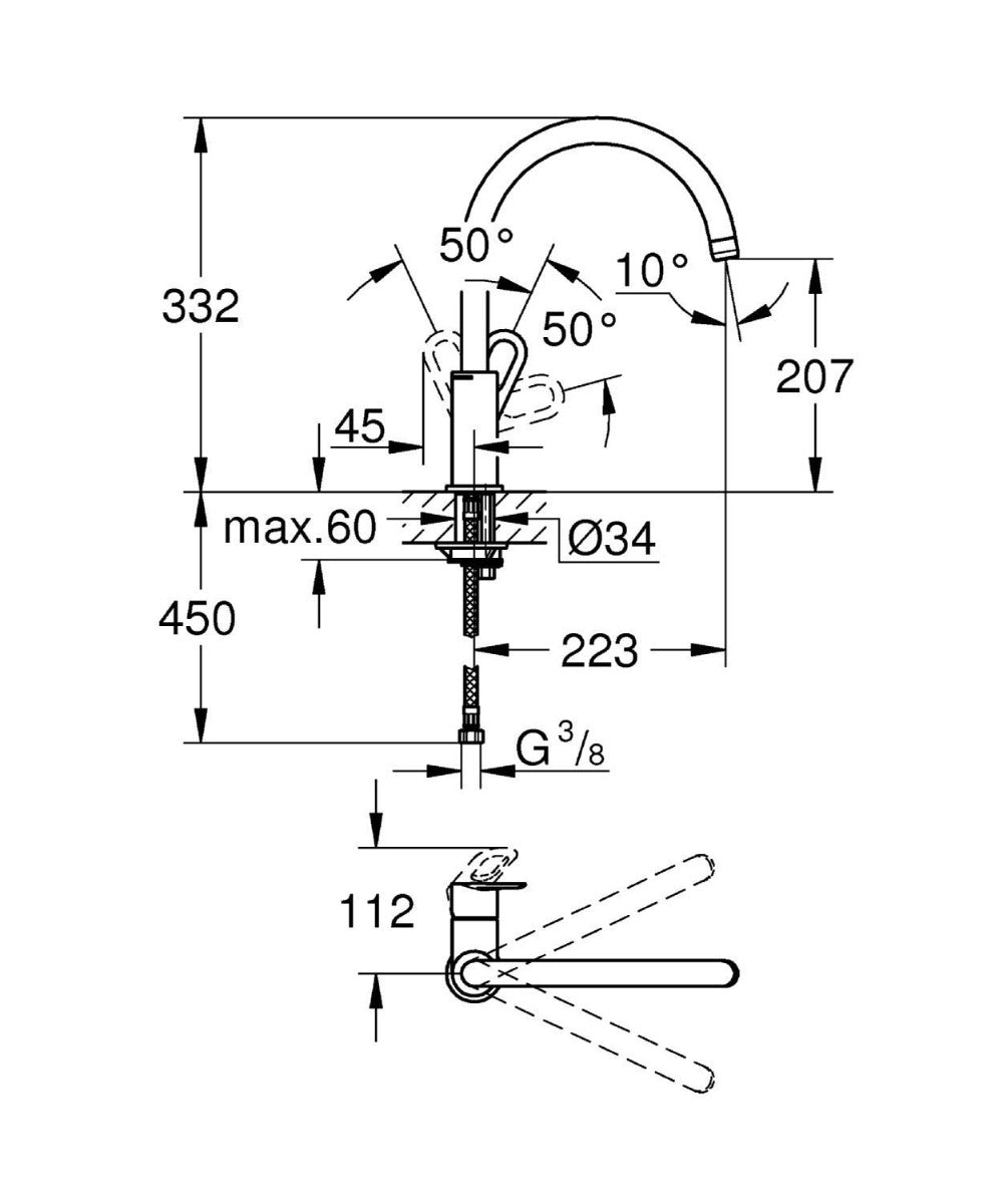 Baterie bucatarie Grohe Bauloop 31368000,pipa inalta,crom
