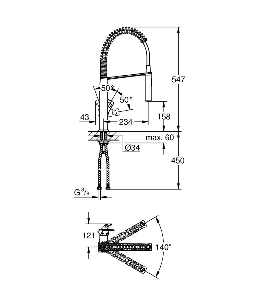 Baterie bucatarie Grohe Eurocube cu dus otel inoxidabil-31395DC0