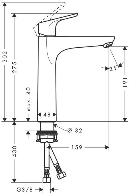 Baterie lavoar Hansgrohe Focus 190, fara ventil, crom - 31518000