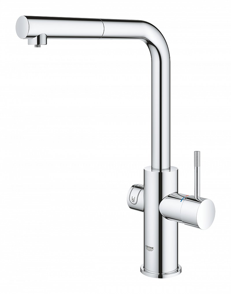 Baterie bucatarie Grohe Blue Home , pipa inalta tip L, filtrare, racire, apa carbogazoasa, dus extractabil, crom-31539000