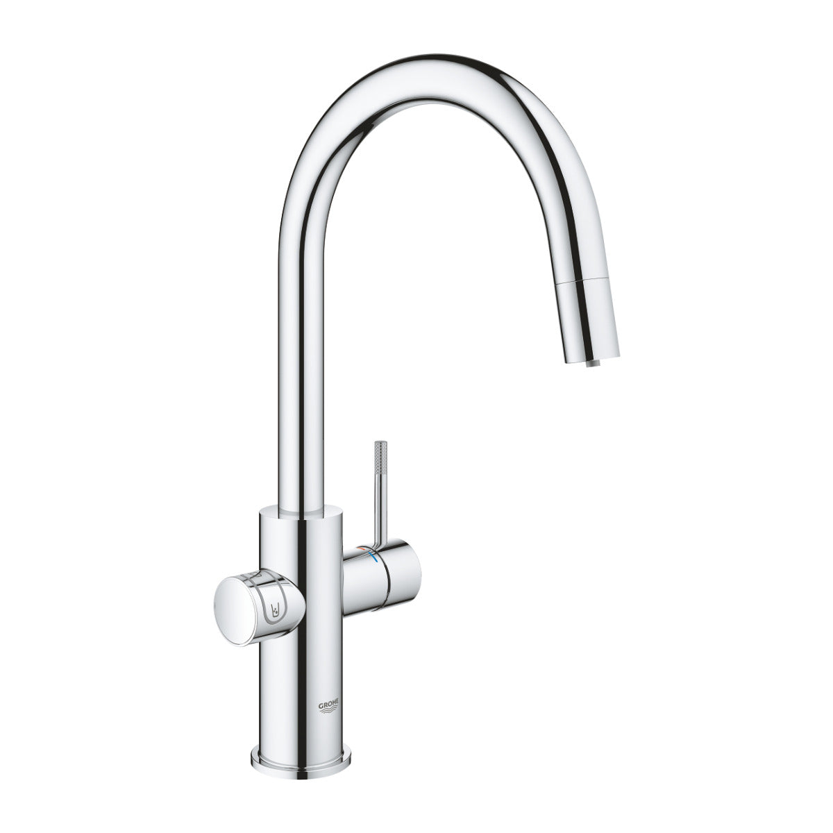 Baterie bucatarie Grohe Blue Home Duo, cu dus extractibil, pipa C, sistem filtrare, racire si carbonatare, starter kit, crom - 31541000
