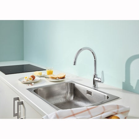 Baterie bucatarie Grohe Start Curve, cartus ceramic, pipa inalta, pivotanta, aerator, crom-31554001