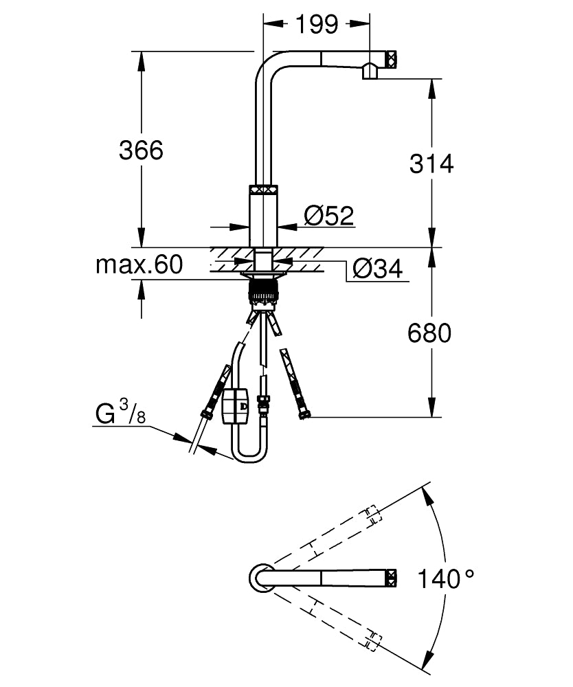 Baterie bucatarie Grohe Minta Smart Control,suprafata cromata, furtune flexibile-31613000 baterii-lux.ro