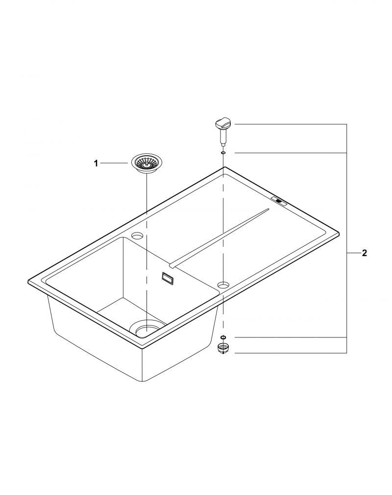 Chiuveta Quartz composite Grohe, reversibila, montare pe blat, evacuare automata, Kit montaj si evacuare, Antracit, - 31640AT0