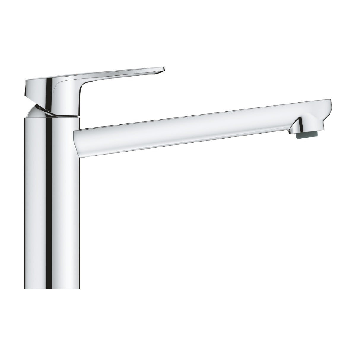 Baterie de bucatarie Grohe Bauflow, monocomanda, tip L, pipa medie, pivotanta, limitator, crom 31688000